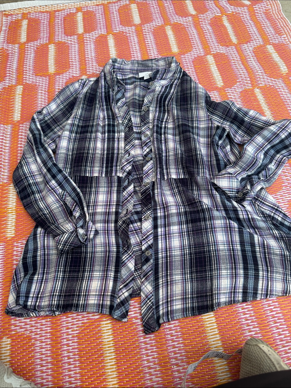 J. Jill Purple and Black Plaid Button-Down Shirt super soft flannel